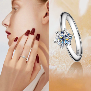 Anillo de Compromiso de Plata de Ley 925 con Diamante Natural VVS, Anillo de Boda Clásico con Piedra Preciosa Solitario, Unisex - Product Image 2