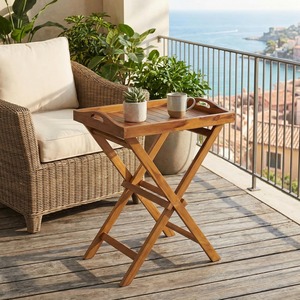 Table d'appoint en bois avec <span class=keywords><strong>plateau</strong></span> amovible, design pliable, facile à ranger, structure à <span class=keywords><strong>pieds</strong></span> croisés, forte capacité de charge - Product Image 2