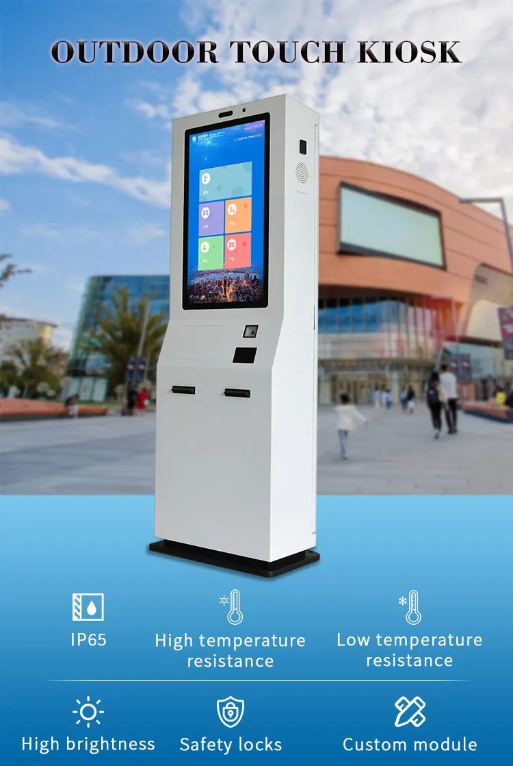 Impresora de pantalla táctil capacitiva Crtly escáner quiosco autoservicio pedido pago piso de pie quiosco de pago al aire libre