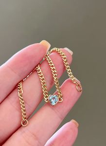 Bracelet en or véritable 18 carats avec cœur en aquamarine et maillons cubains de Xinfly Fashion Jewelry - Product Image 3