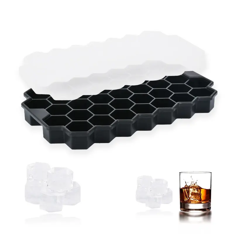 Food-grade 37 Cavities 17mm Honeycomb Ice Cube Tray with Lid Silica Gel Pudding easy-release Silicone Mold Kitchen Gadgets