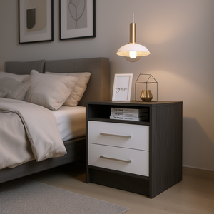Comodino moderno con due cassetti, mobile da camera da letto in legno per uso domestico - Product Image 2