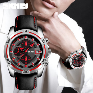 Men's round chronograph watch Luxury leather watch strap 30M waterproof quartz watch Wholesale watches - Product Image 1