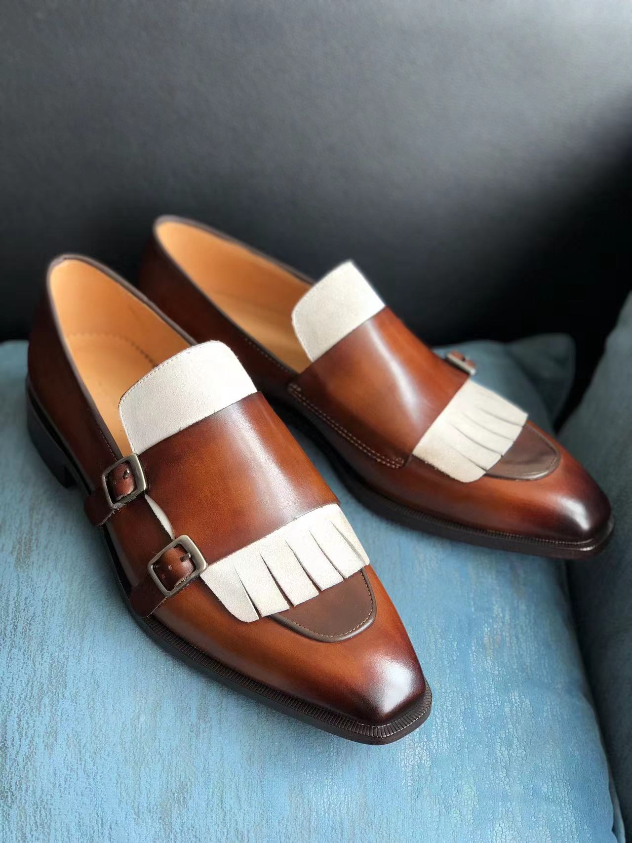 Brown match beige suede