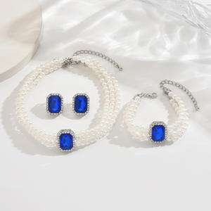 2025 Wholesale High Quality Crystal Embellished Choker Necklace Bracelet Earrings <b>Pearl</b> <b>Jewelry</b> <b>Set</b> for Formal Special Events - Product Image 5