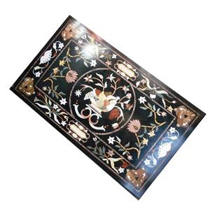 Plateau de table rectangulaire en marbre noir pour salle à manger et cuisine, dalle Parchinkari, motif floral abstrait complexe, décoration de couloir - Product Image 3