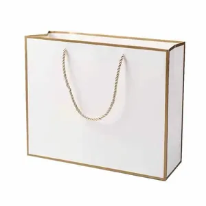 Custom Paper Bag Packaging Handbag Plus Colored Side Frame White Background Wholesale White Card Paper Bag