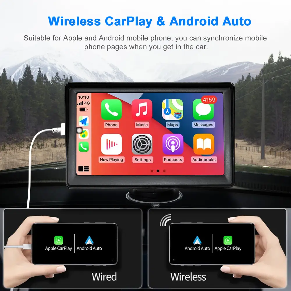 Monitor de pantalla de coche de 7 pulgadas Reproductor de Radio Estéreo MP5 portátil inalámbrico para coche con navegación GPS carplay Android auto