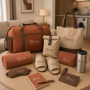 Custom Branding Travel Comfort Set With Duffel Bag Slippers Water Bottle Notebook Pen Sleep Mask Towel for Employee Wellbeing - Product Image 1