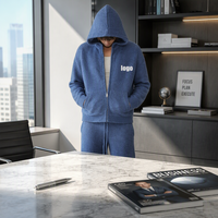 Ensemble jogging en laine mélangée bleue avec logo jacquard sur le devant, personnalisé, streetwear d'hiver pour hommes