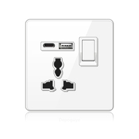 Prise de courant murale universelle avec charge rapide USB Type-c, panneau en verre trempé de luxe, prise électrique 220V à 3 broches avec USB