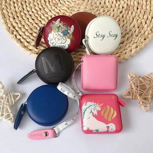 Custom Embossed Logo Pu Mini <b>Retractable</b> Disc Round Covered Leather <b>Tape</b> <b>Measure</b> - Product Image 6