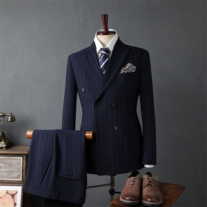 Trajes de negocios informales para hombres, chaquetas a rayas con doble botonadura, estilo frontal plano, conjunto de ropa de <span class=keywords><strong>boda</strong></span> para padrinos de <span class=keywords><strong>boda</strong></span> y novios - Product Image 1