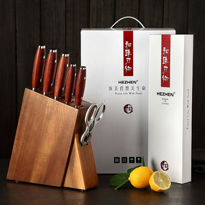 Hezhen 7 Pcs Hoge Kwaliteit Duits 1.4116 Roestvrij Staal Keukenmes Set Met Houten Blok - Product Image 1