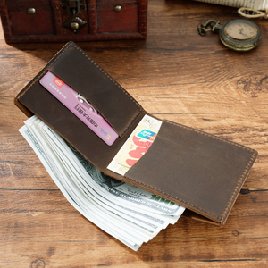 Hot bán biểu tượng tùy chỉnh Crazy Horse người đàn ông chính hãng da bò da phong cách đơn giản làm bằng tay đầy đủ Hạt Da Quà Tặng RFID mở ngắn - Product Image 3