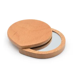 Miroir portable pliable rotatif de poche en bois pour miroir, logo personnalisé, mini outil de maquillage, de haute qualité, 10 pièces