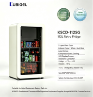 Nouveau design, réfrigérateur vitrine rétro 112L, porte en verre, mini congélateur, commande LED, double température, dégivrage automatique, 3 étagères