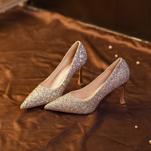 Zapatos de Tacón Alto con Punta en Pico y Brillantina para Novia, Zapatos de Boda con Cristales 6682-8 - Product Image 4