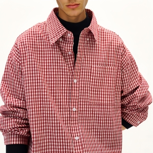 Camicia <span class=keywords><strong>da</strong></span> <span class=keywords><strong>Uomo</strong></span> Personalizzata Casual Retrò a Quadri Rossi e Bianchi, 100% Cotone Traspirante, Alta Qualità, Design alla Moda, Maniche Lunghe - Product Image 4