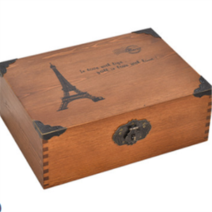 Boîte de rangement de bureau en bois rétro avec serrure boîtes en bois massif divers ménagers boîte de certificat de bureau - Product Image 1