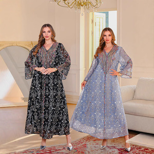 Luxury Embroidered Muslim Women embroidered tulle lace Kaftan <b>Dress</b> Dubai Abaya Maxi <b>Dress</b> Moroccan Jalabiya <b>Eid</b> Party Gown - Product Image 1