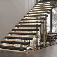 Escalier flottant moderne en bois pour intérieur, avec garde-corps en verre sans cadre et monte-escalier ouvert, kit pour villa