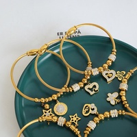 Bracelets de manchette pour femmes en acier inoxydable plaqué or de haute qualité, faits à la main, avec zircon, formes multiples (cœur, ciel étoilé, chiffres)