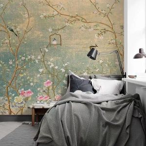 Papier peint personnalisé pour la décoration de salon, papier peint mural 3D brodé à la main de style chinois <span class=keywords><strong>en</strong></span> soie - Product Image 1