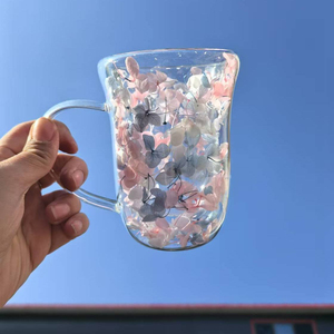 Wholesale 300ml Heat Resistant Mug Double Layer Glass Cup Double Wall Glass Coffee Cup with Dry Flower - Product Image 4