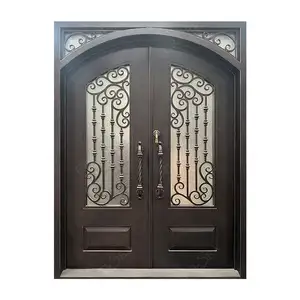 Уникальная безопасность патио двойной литой стержень 60x80 футов входная дверь кованая железная арочная дверь снаружи