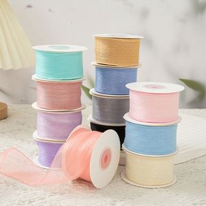 ริบบิ้นโพลีเอสเตอร์ 100% สำหรับงาน DIY ขนาด 3.8 ซม. ผ้าชีฟองโปร่งแสงแบบจีบ สำหรับตกแต่งช่อดอกไม้และของขวัญ - Product Image 1