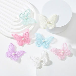 2層レース生地ピンク蝶パッチブラックオーガンザ3D蝶刺繍アップリケ服用プロムドレス - Product Image 1