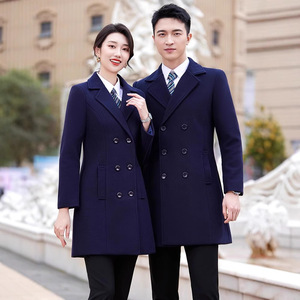 Hotel Woolen Overcoat Unisex Solid Color Double Breasted Professional Uniform Autumn Winter Workwear - Product Image 3