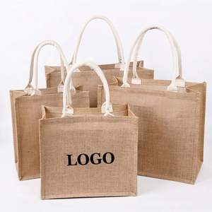 Sac fourre-tout en toile de jute naturelle réutilisable et recyclable, personnalisable, grand format, respectueux de l'environnement, avec logos - Product Image 1