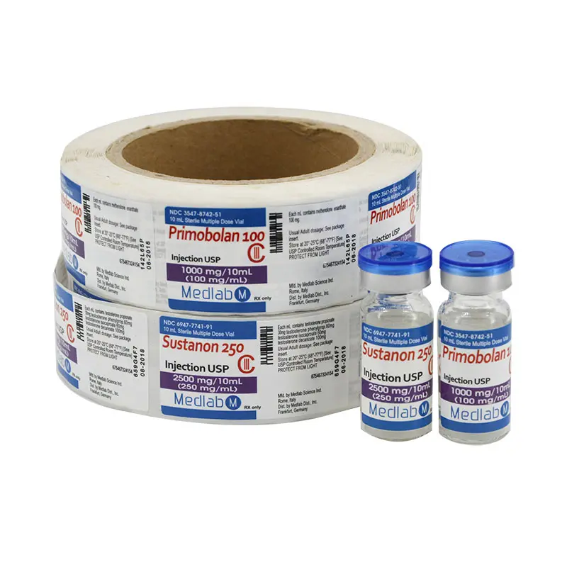 Rotolo di etichette per fiale sterili a dose multipla per iniezione USP 10ml personalizzato accettato PP Sus 250 mg/ml stampato