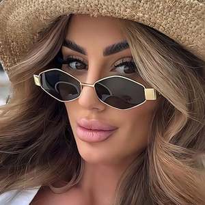 Gafas de Sol Personalizadas con Logotipo, Estilo Punk Vintage 2025, Montura Metálica Pequeña en Forma de Rombo, Protección UV400, Gafas de Sol Poligonales para Mujer - Product Image 4