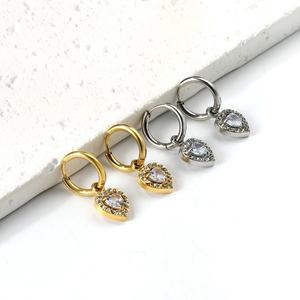 Modernos Pendientes de Aro Personalizados de Acero Inoxidable Chapados en Oro de 18K, Joyería de Moda, Pendientes de Corazón con Circonitas de Colores para Mujer - Product Image 6