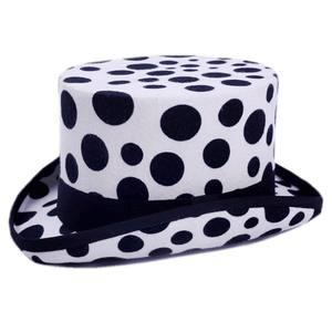 Ready to Ship Wholesale <strong>Mad</strong> <strong>Hatter</strong> Magic Topper <strong>Hats</strong> Wool Felt White Top <strong>Hat</strong> With Polka Dot/skull Printed - Product Image 1