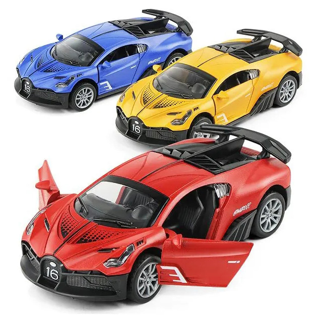 1:32 Bugatti Model Mobil Simulasi Paduan Tarik Kembali Suara dan Cahaya Membuka Pintu Mobil Mainan Anak-anak Diecast Model Mobil Mainan Olahraga