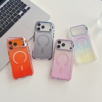 Coque de téléphone magnétique transparente dégradée avec béquille pour iPhone 16 17 18 Pro Max, protection antichoc transparente, coque pare-chocs anti-chute