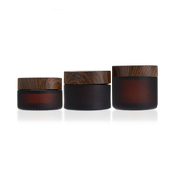 Pots cosmétiques ronds personnalisés en verre ambré mat givré brun pastel foncé avec couvercle en bambou – 5g, 10g, 15g, 20g, 30g, 50g, 100g