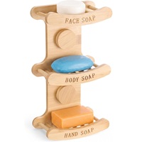 Porte-savon mural en bambou à 3 niveaux avec ventouse adhésive, design auto-drainant pour salle de bain, baignoire, douche et cuisine