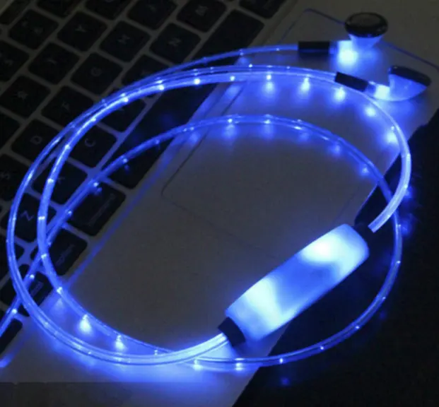 LED Luminous Earphones Glow In The Dark Headphones Metal Zipper Night Lighting Glowing Headset With Mic Handsfree For Iphone