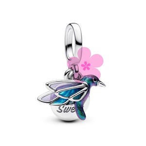 Bracelet à breloques en argent 925 certifié HaYa, nouvelle collection Printemps, avec trèfle à quatre feuilles, libellule et oiseau, tendance pour femmes - Product Image 3