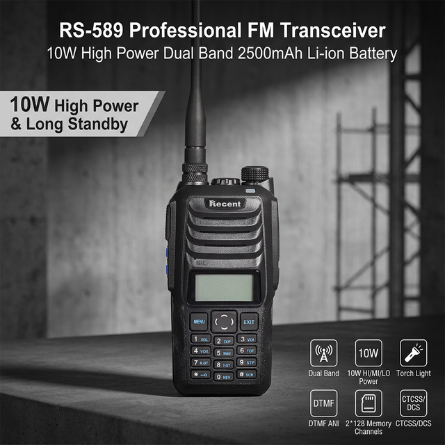 RS-589 Dual Band Handheld Two Way Radio 10W High Power 136-174MHz 400-470MHz 2500mAh Li-ion Battery CTCSS/DCS 0-8km IPX7