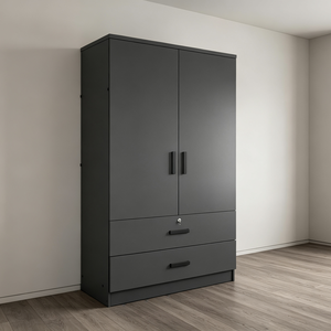 <span class=keywords><strong>Armoire</strong></span> de chambre à coucher de luxe noire mate, prête à assembler (RTA), avec tiroirs et tringle de suspension, fabrication OEM/ODM sur mesure - Product Image 2