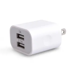 Wholesale US EU Plug Travel Charger 2.1A 5V Dual Port USB Wall Charging Block Power Cube Adaptor Brick Box