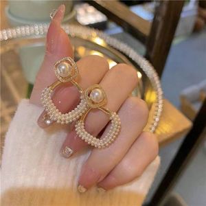 Nuevo Éxito de Ventas, Joyería Elegante de Lujo para Mujer, Perla Plateada, Plata 925, Bañada en Oro, Pendientes con Colgante de Rombo - Product Image 2