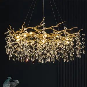 Rain Drop Crystal Gold Branch Modern Chandelier Led Ceiling Pendant Light For Office Bar