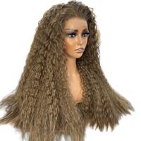 Perruque Lace Front 13x4 Bouclée Courte Afro Châtain Doré Clair 22 Pouces Volumineuse Résistante à la Chaleur en Fibre Synthétique Haute Température